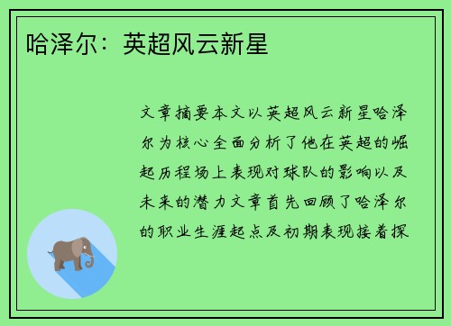 哈泽尔:英超风云新星 哈泽尔:英超风云新星